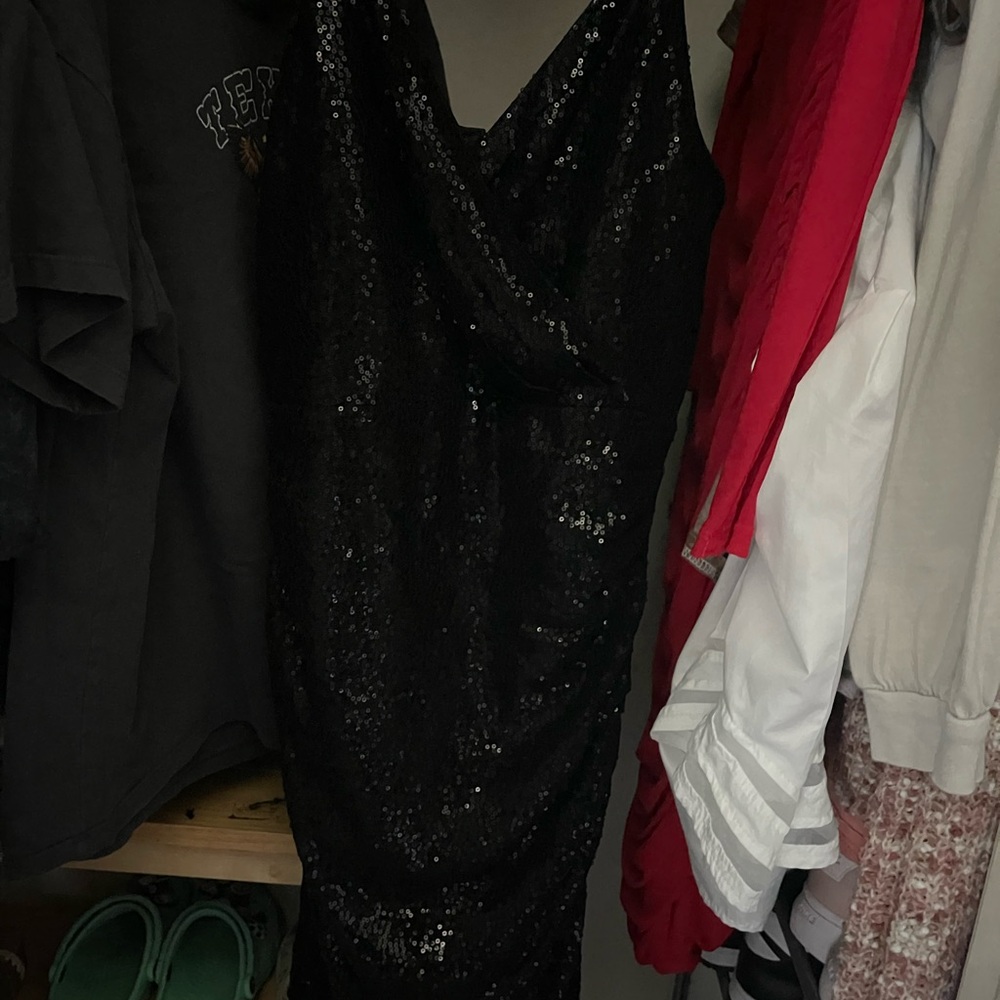 Size small. Grace Karin black sparkly dress. Spaghetti strap.